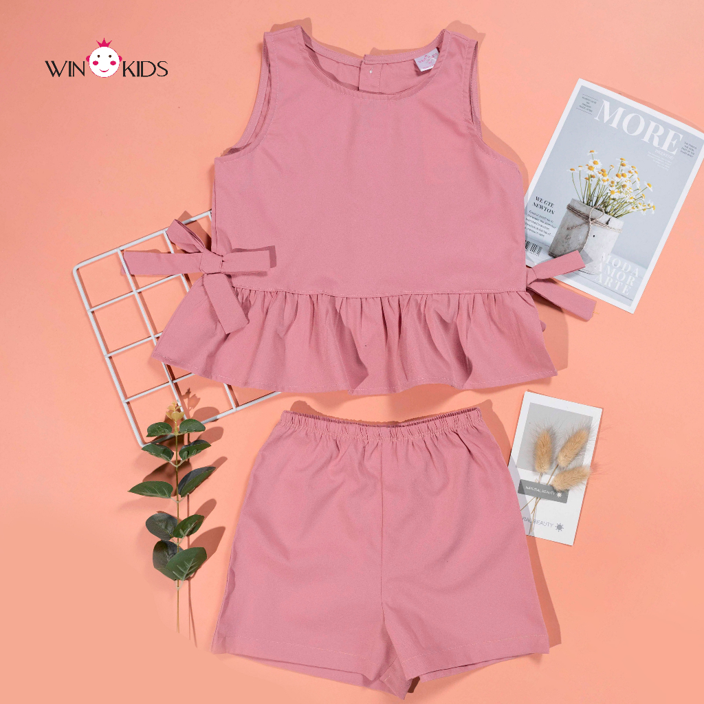 Đồ bộ bé gái sát nách nơ eo mùa hè Thời trang trẻ em WINKIDS chuyên quần áo bé 13-38kg