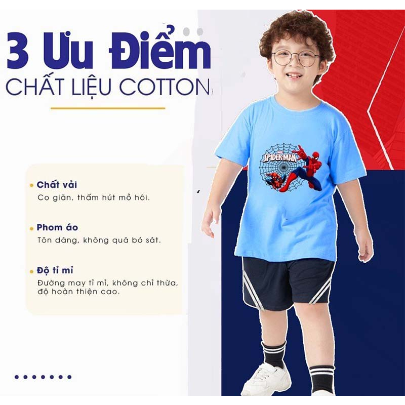 Đồ bộ bé trai size 13- 32kg, set bộ quần áo hình người nhện chất cotton cho bé thoáng mát TANOSA