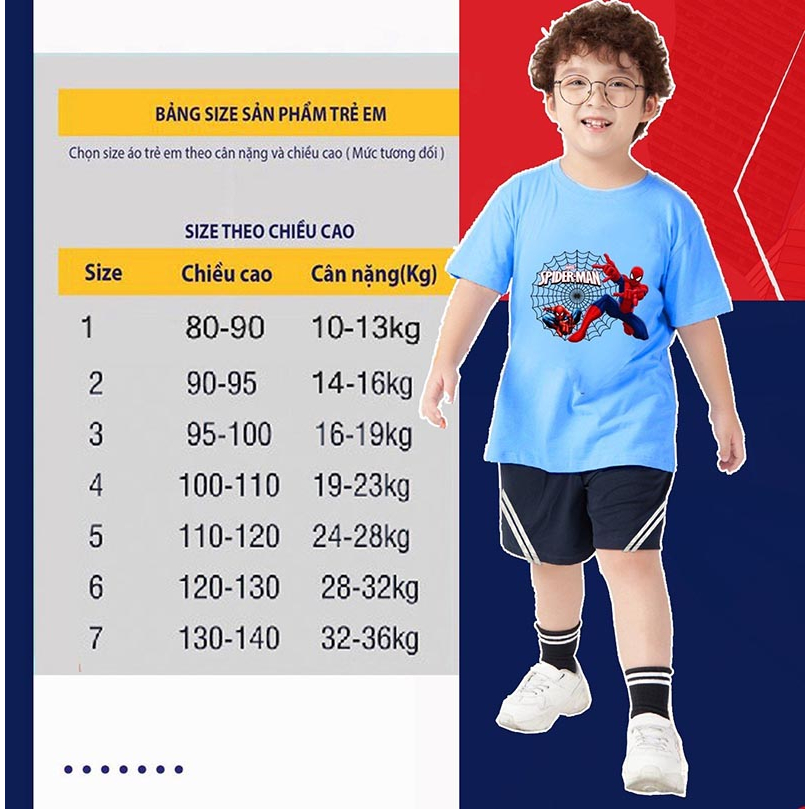 Đồ bộ bé trai size 13- 32kg, set bộ quần áo hình người nhện chất cotton cho bé thoáng mát TANOSA