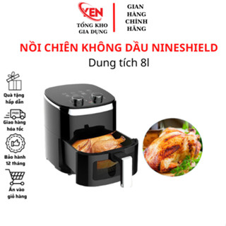 Nồi Chiên Không Dầu NINESHIELD 8L Nút Cơ Khoang Kính Công Suất 1500W, Vỉ Nướng Rời Chống Dính, Hàng Chính Hãng