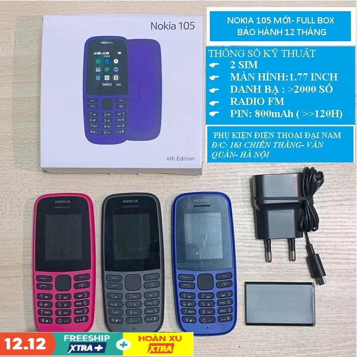 ĐIỆN THOẠI NOKIA 105(2023) 2 SIM 2 SÓNG- ĐIỆN THOẠI NOKIA MỚI 100% NEW FULL BOX BẢO HÀNH 24T