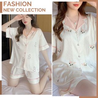 Bộ pyjama cộc tay họa tiết dễ thương, Bộ đồ ngủ nữ lụa xước cao cấp BN027