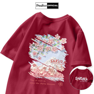 Áo Thun Nữ, Áo Phông Unisex By PEABOO Mã BST04 Màu Đỏ In Hình Chất Cotton Thoáng Mát Form Rộng Tay Lỡ Cho Nam Nữ