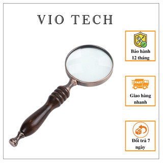 Kính lúp cầm tay đọc sách báo tay cầm gỗ 10X đường kính thấu kính 72mm