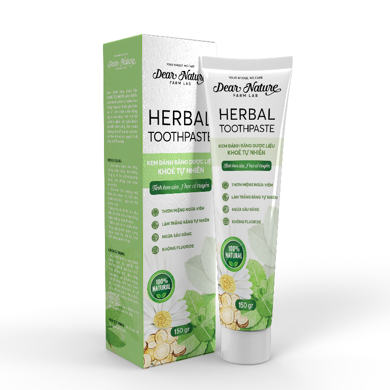 Kem đánh răng thảo dược Dear Nature 150gr, Kem đánh răng làm sạch ngừa mùi hôi, viêm lợi nhiệt miệng