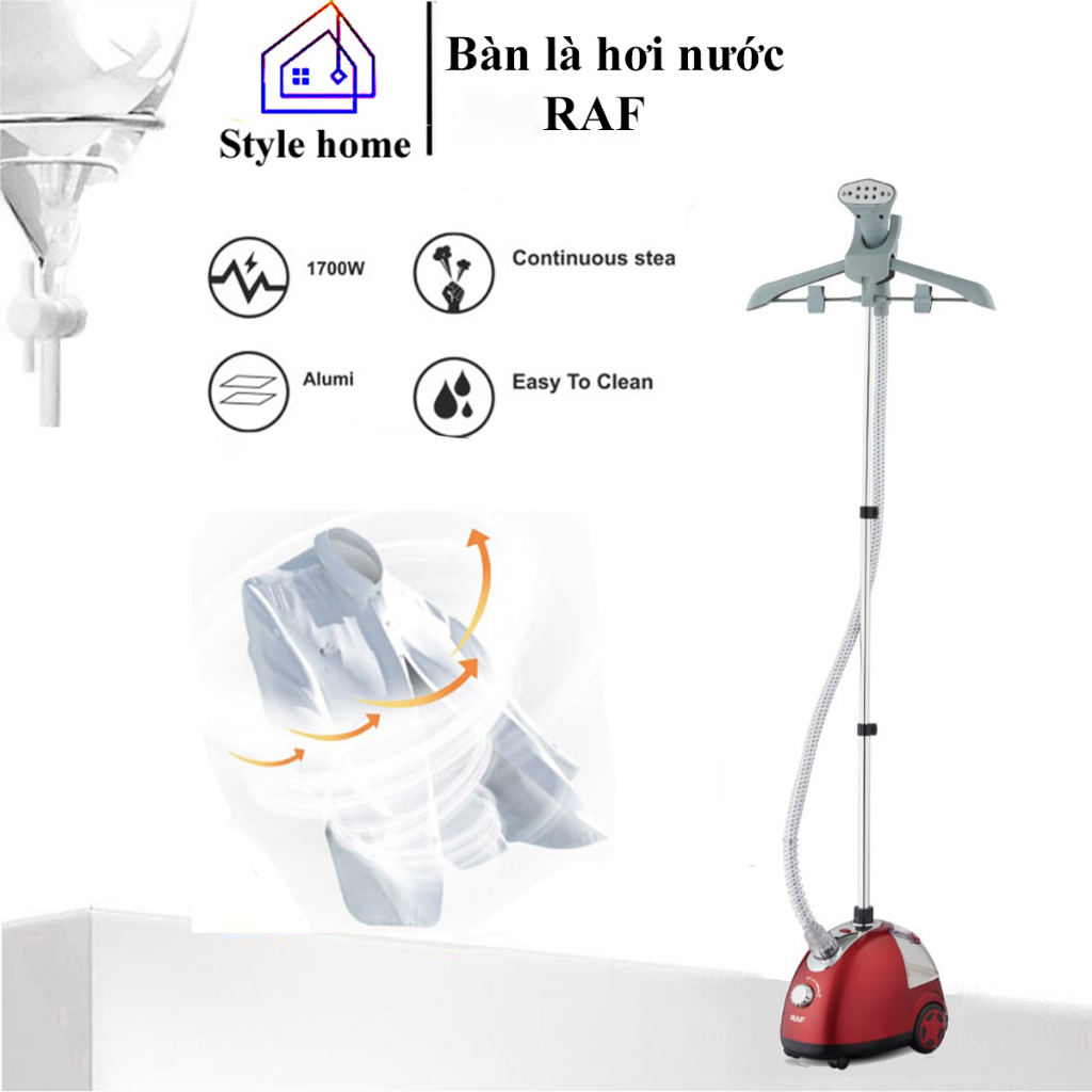 Bàn ủi hơi nước đứng RAF với công suất 1700W, ủi được với mọi loại vải, có móc treo tiện lợi khi ủi - R3037 REKKY