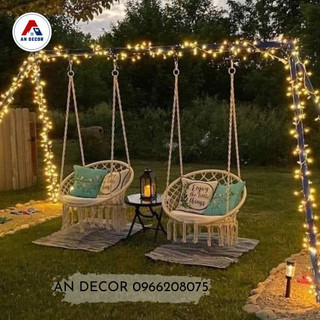 Ghế xích đu, ghế võng treo thư giãn Macrame size 60/80m đan thủ công mắt cáo cực xinh chịu tải 200kg