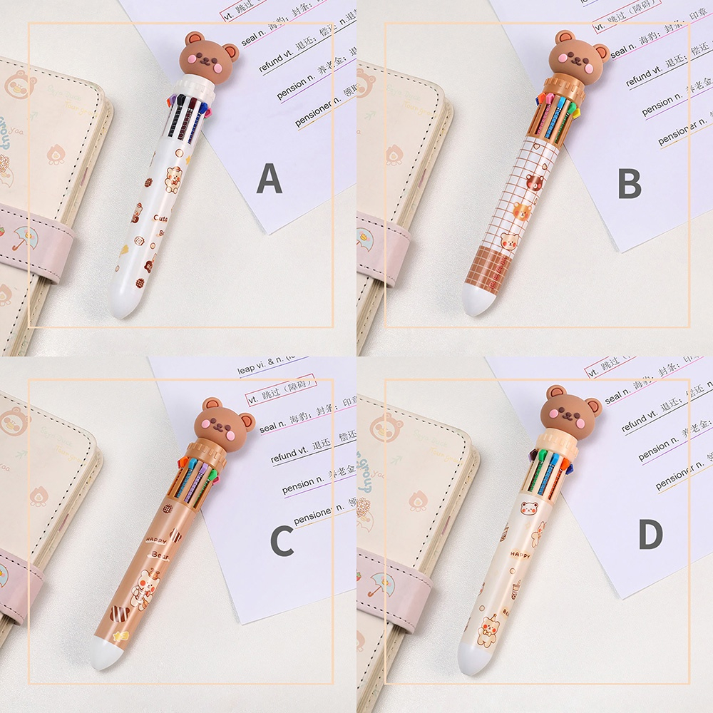 Bút bi nhiều 10 ngòi hình gấu dễ thương, bút đánh dấu tiện lợi
