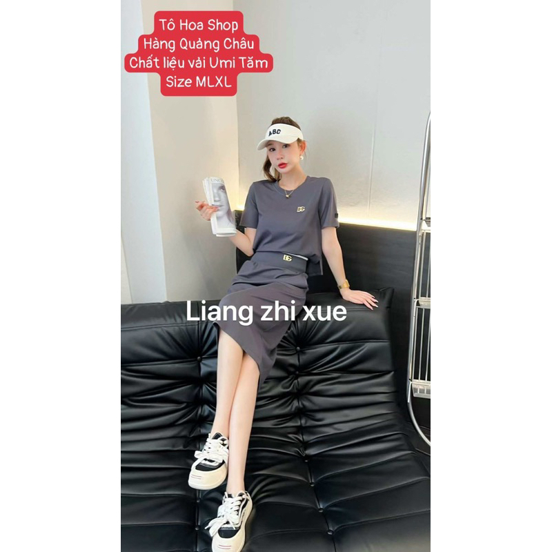 Bộ đồ nữ.sét váy thể thao xuân hè cổ tròn đồ mặc nhà tay cộc chân váy chất vải Umi hàng quảng châu.Size MLXL.tohoa _shop