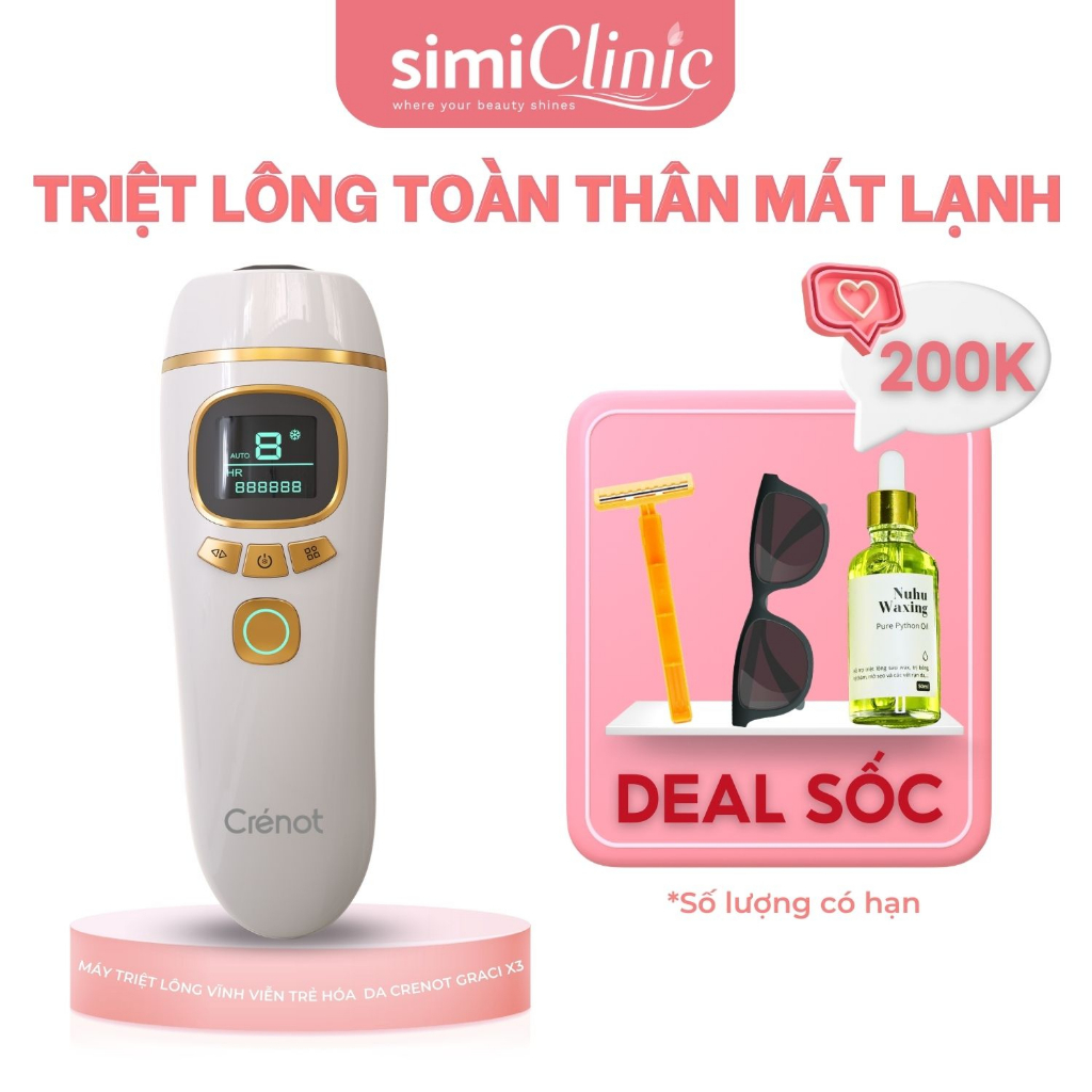 Máy triệt lông vĩnh viễn băng lạnh trẻ hóa da mini cầm tay Crenot Graci X3 nách vùng kín bikini chân IPL tại nhà