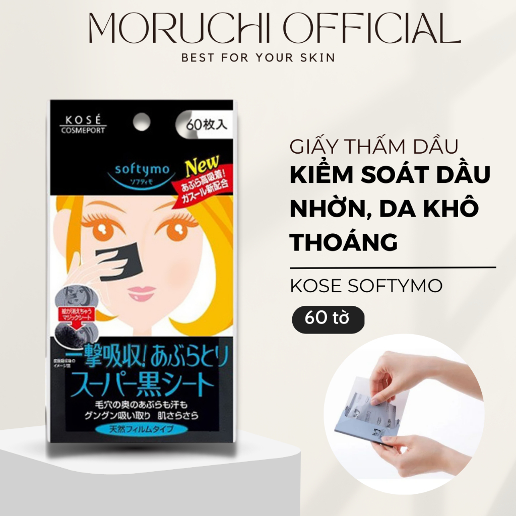 Giấy thấm dầu Kose Softymo than hoạt tính (60 tờ) hàng Nhật nội địa - Moruchi