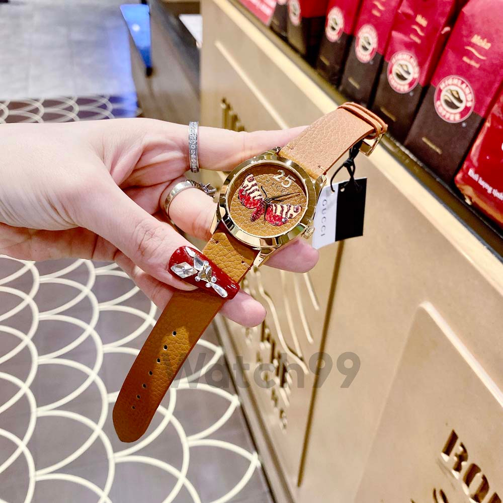 Đồng hồ nữ G.u.c.c.i G-Timeless Butterfly mặt tiệp màu dây da, in hình bướm 3D nổi bật | BigBuy360 - bigbuy360.vn