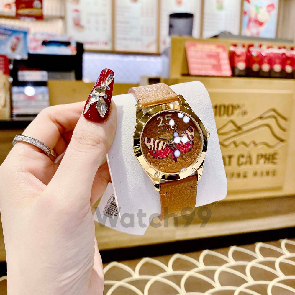 Đồng hồ nữ G.u.c.c.i G-Timeless Butterfly mặt tiệp màu dây da, in hình bướm 3D nổi bật | BigBuy360 - bigbuy360.vn