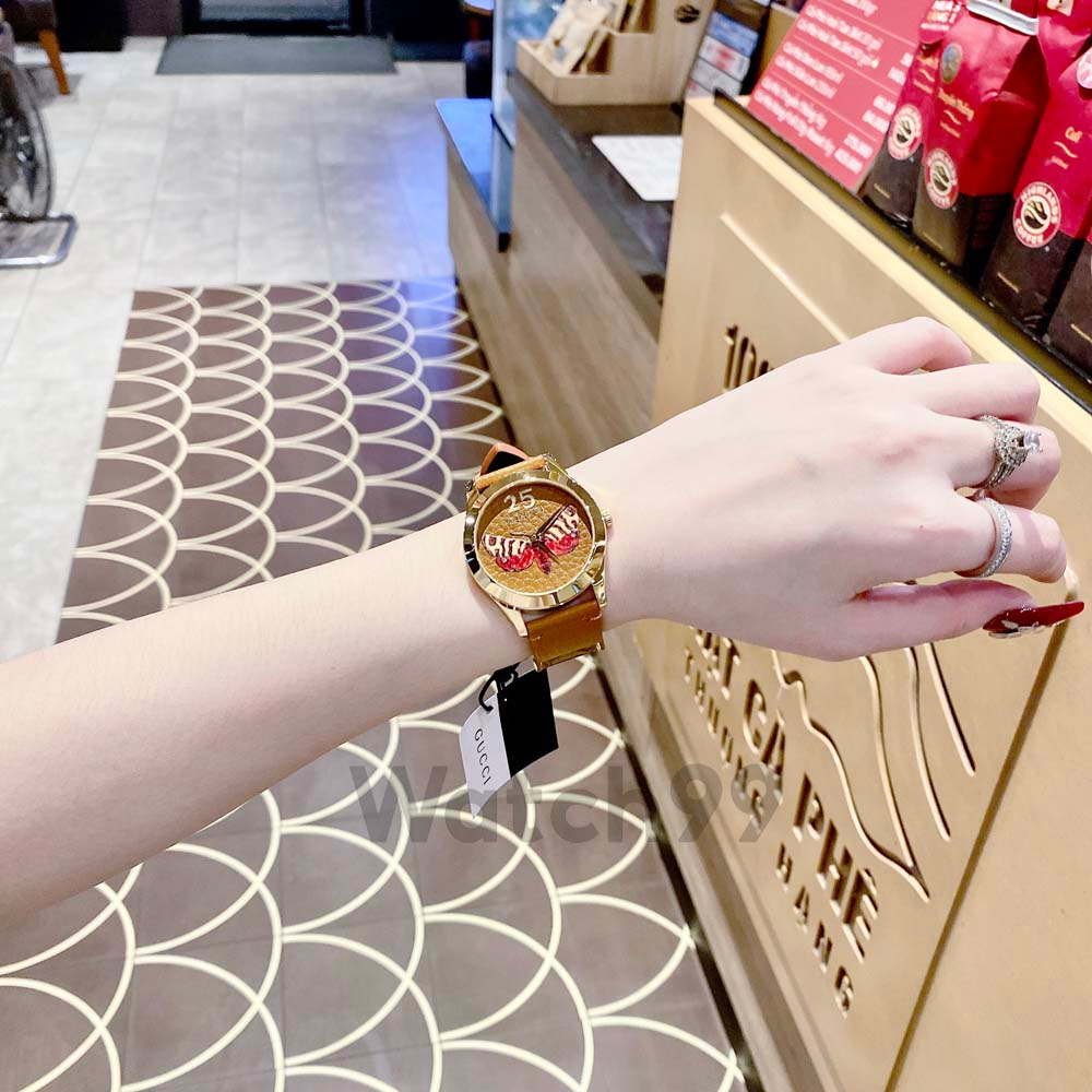 Đồng hồ nữ G.u.c.c.i G-Timeless Butterfly mặt tiệp màu dây da, in hình bướm 3D nổi bật | BigBuy360 - bigbuy360.vn