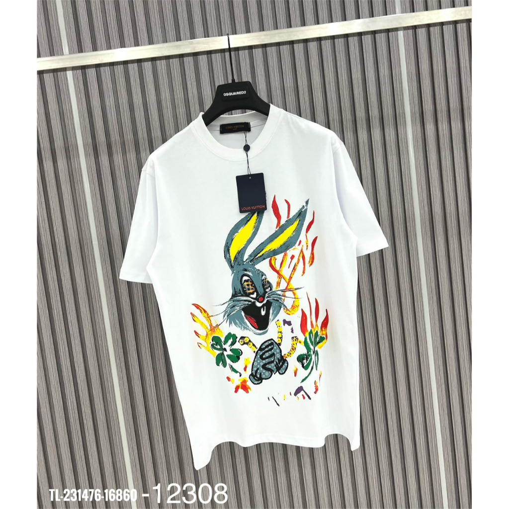Áo Phông L.V Nam In Hình Thỏ Loang Siêu Đẹp - Áo Thun L.V Nam In Nhiệt Cực Xịn