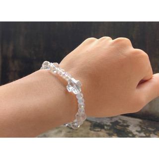 Chuỗi Tràng Hạt Mân Côi đá Pha lê trắng trong ánh cừ