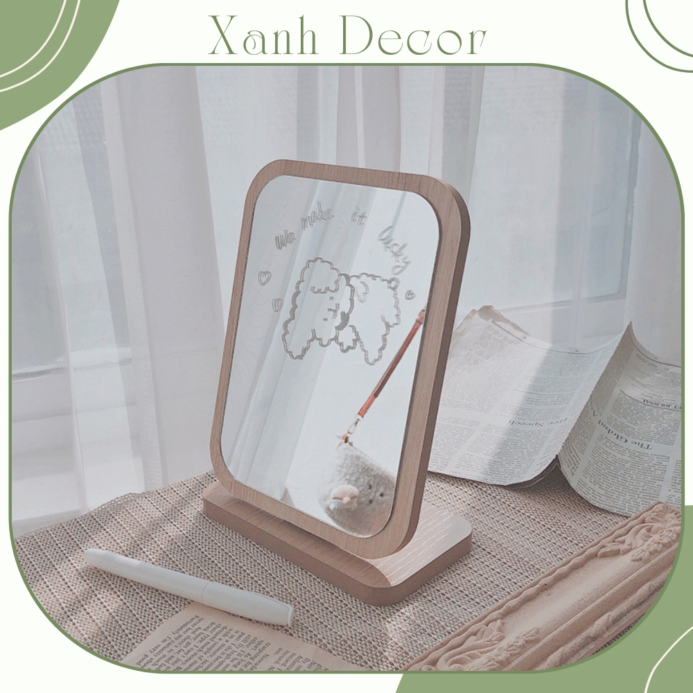 Gương gỗ để bàn decor trang trí phong cách Vintage, gương gỗ decor gập 90 độ