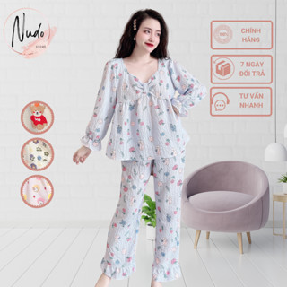 Đồ Bộ Nữ Pijama Mặc Nhà, Bộ Ngủ Dễ Thương Áo Tay Dài Quần Dài Chất Vải Đũi Xốp Cao Cấp Thời Trang Dưới 55kg -DXDD1-