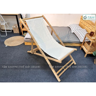Ghế xếp bãi biển vải canvas khung tre ngoài trời cỡ lớn GHE-01 TAN