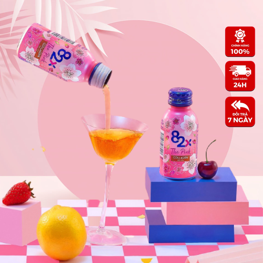 Nước uống Collagen 82x The Pink Nhật Bản hộp 10 chai Zuka Beauty uống đẹp da trắng mịn giảm nếp nhăn