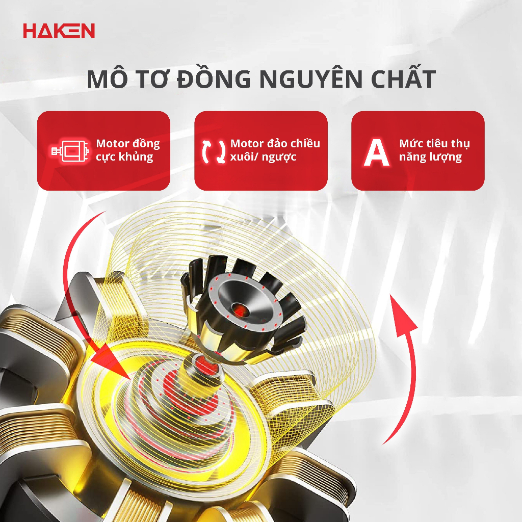 Quạt trần đèn HAKEN cao cấp, Motor DC 1 chiều tiết kiện điện, công suất 65W, đèn LED 32W 3 màu ánh sáng, Model HK-QT09