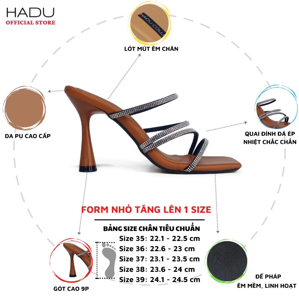 Guốc cao gót 9p quai mảnh đính đá LAMI HADU MD144 - BH 24 tháng