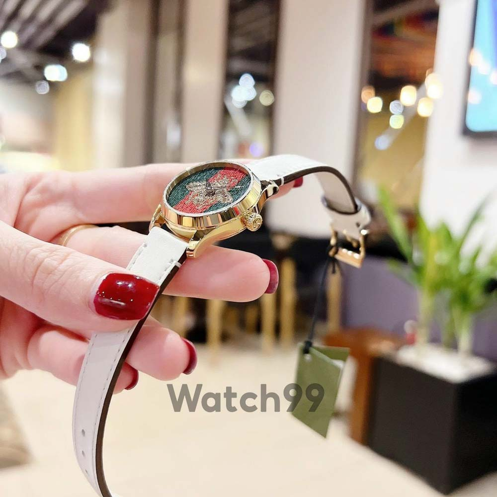 Đồng hồ nữ G.u.c.c.i G-Timeless YA1264128 Dial đồng hồ nổi bật với chú Ong thêu 3D trên nền sọc xanh đỏ đặc trưng | BigBuy360 - bigbuy360.vn