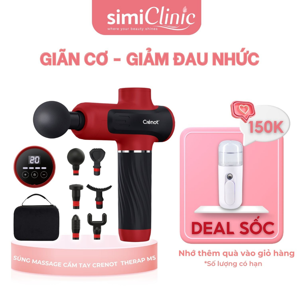 Súng massage cầm tay Crenot Therap M5 máy matxa thư giãn giảm đau nhức toàn thân với 6 đầu mát xa cao cấp và 20 cấp độ