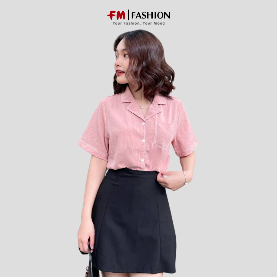 Áo sơ mi nữ kiểu tay ngắn FMSTYLE form rộng công sở Hàn Quốc chất Cotton cao cấp cách điệu chỉ nổi tôn da 23051271