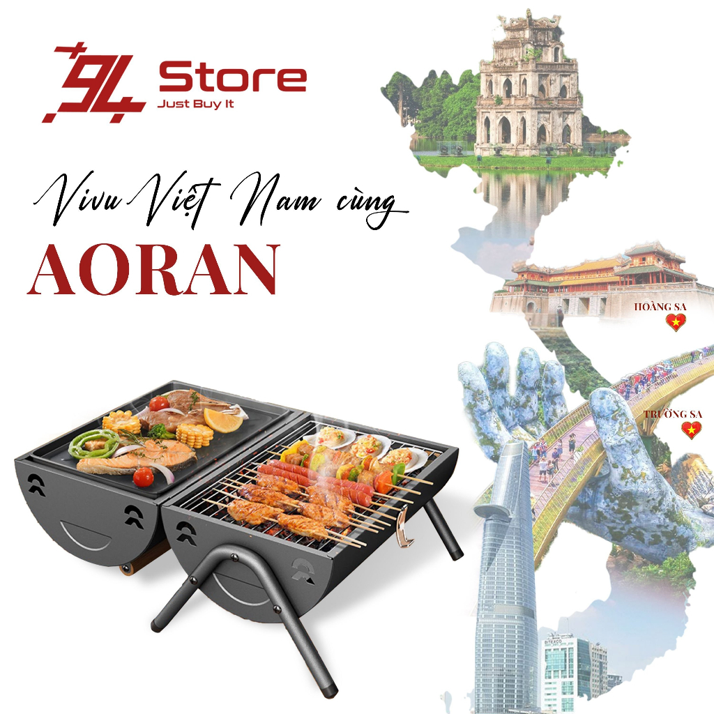 bếp nướng đa năng AORAN, bếp nướng dã ngoại, bếp nướng than hoa không khói làm BBQ có thể mang đi dễ dàng