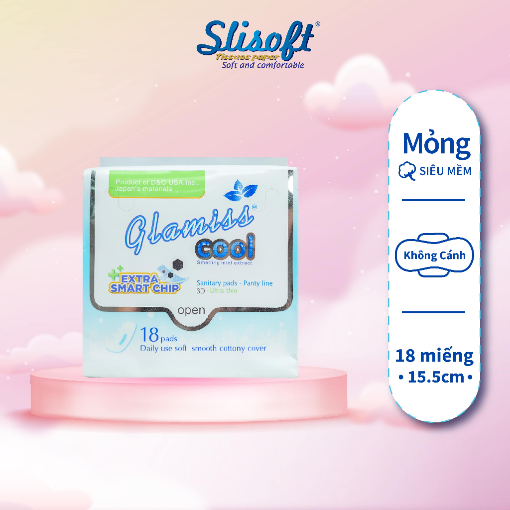 Băng vệ sinh hàng ngày Doctor Care Glamiss Cool Extra, bvs nhỏ gọn tiện lợi dài 15,5 cm 18 miếng