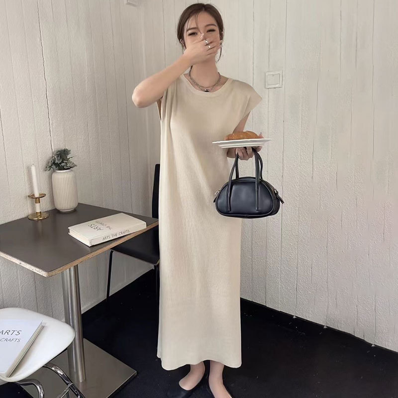 Váy Suông Basic Kiểu Pháp SANJOLI Váy Maxi Phong cách Tối giản Mùa hè Dáng rộng Không tay Cổ tròn Mặc Đi biển VD035