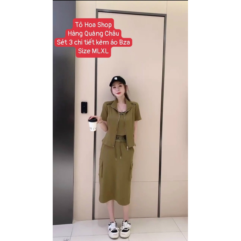 Bộ đồ nữ.sét váy thể thao kéo khoá 3 chi tiết đồ ngủ tay cộc chân váy chất vải Umi hàng quảng châu.Size MLXL tohoa _shop