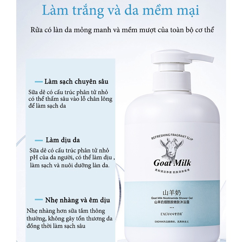 Sữa tắm trắng da Tẩy tế bào chết làm trắng nhanh Sữa tắm Dê Care 800ml