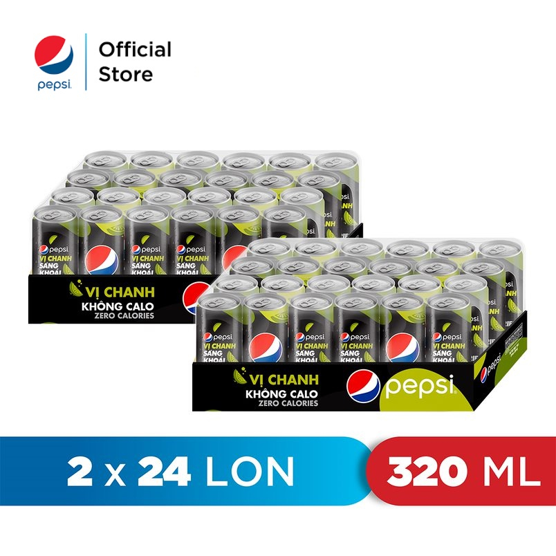 [ĐƠN 300K TẶNG 1 LY]Combo 2 Thùng 24 Lon Pepsi Vị Chanh Không Calo (320ml/lon)