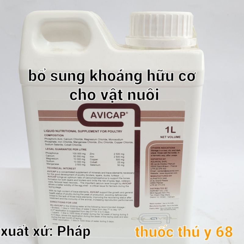 Avicap canxi khoáng hữu cơ pháp tốt cho vật nuôi (chai 1lit)