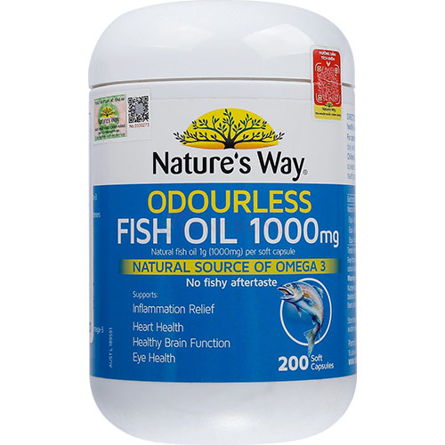 Viên uống Nature's Way Odourless Fish Oil 1000mg hỗ trợ tim mạch trí não (200 viên)