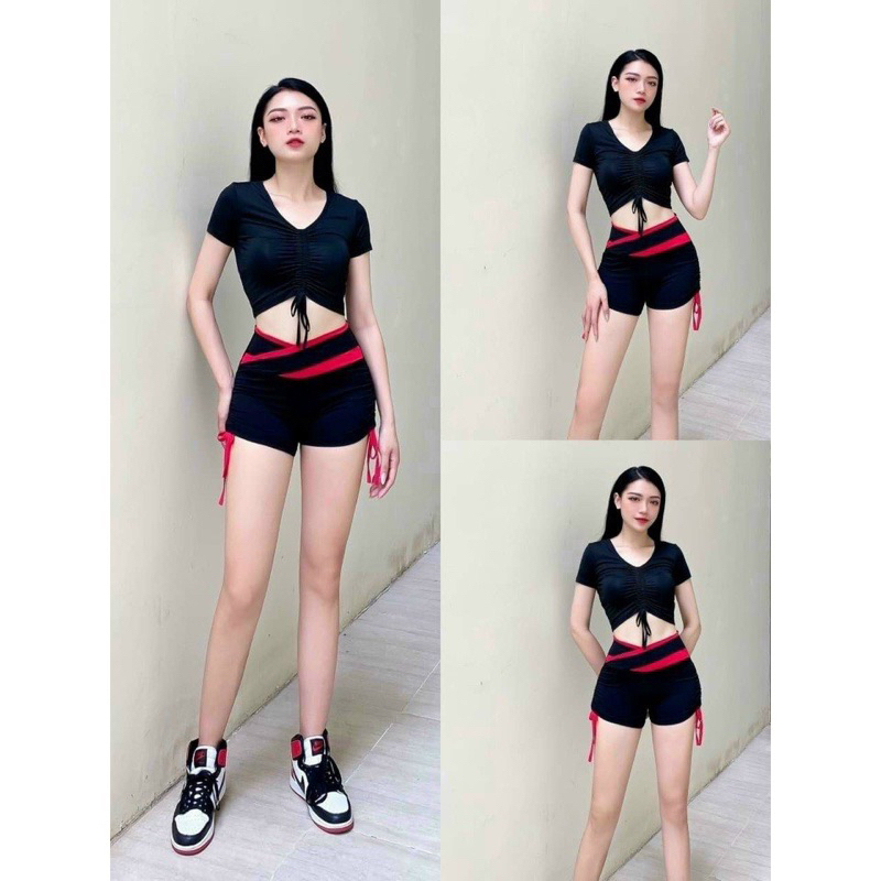 Set thể thao đùi chân váy 2 lớp rút dây - Áo Croptop thể thao năng động đi bơi, tập Gym Yoga, chạy bộ Aerobic thoáng mát | BigBuy360 - bigbuy360.vn