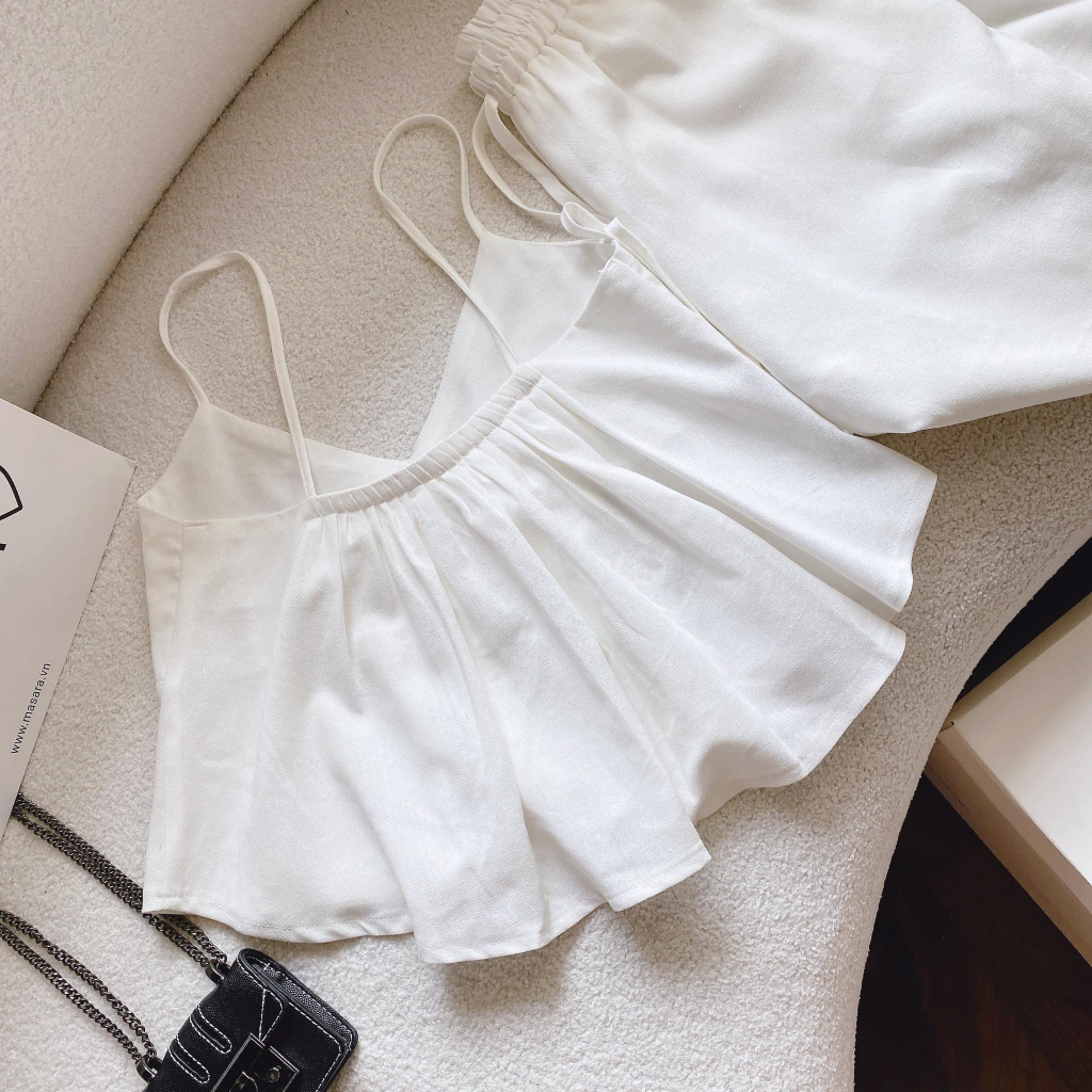 SET ÁO PEPLUM CỔ TIM 2 DÂY + QUẦN SUÔNG