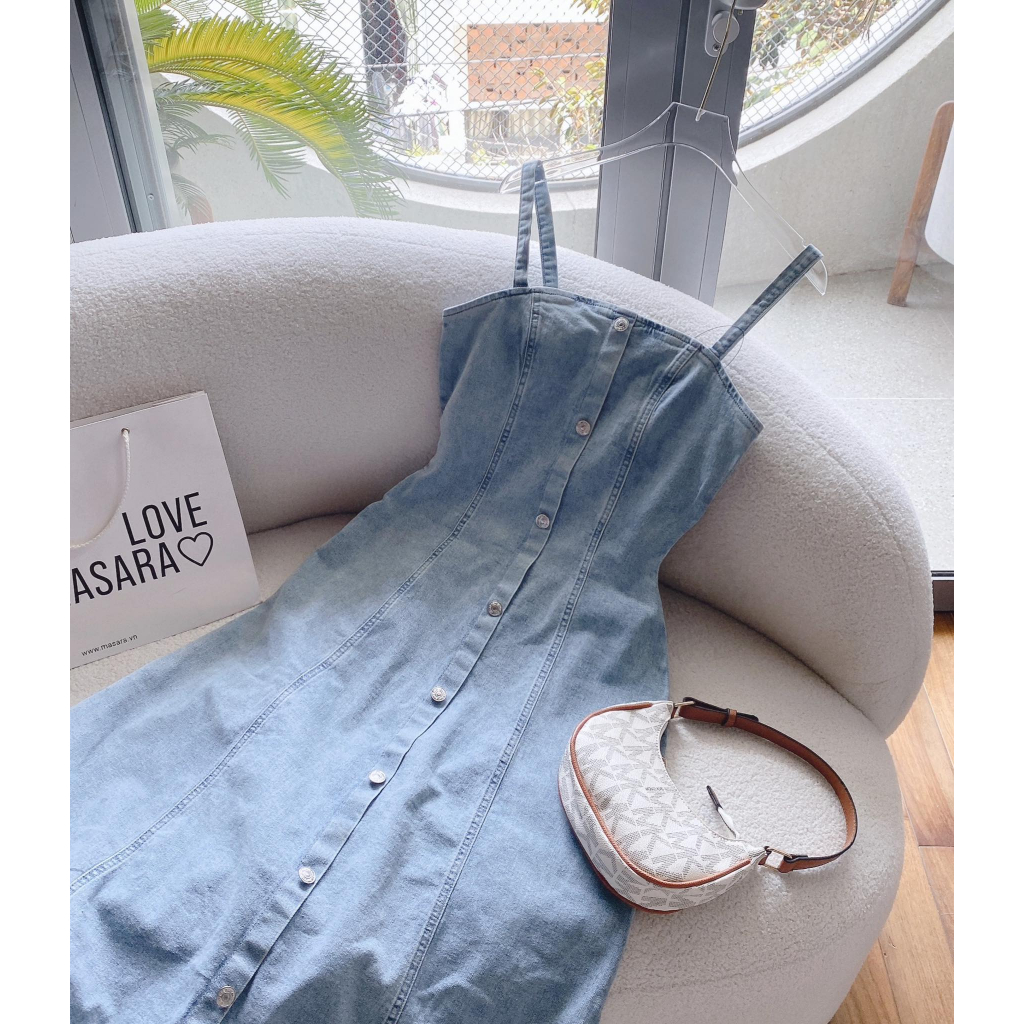 ĐẨM MIDI JEAN 2 DÂY LAI TƯA PHỐI MÀU