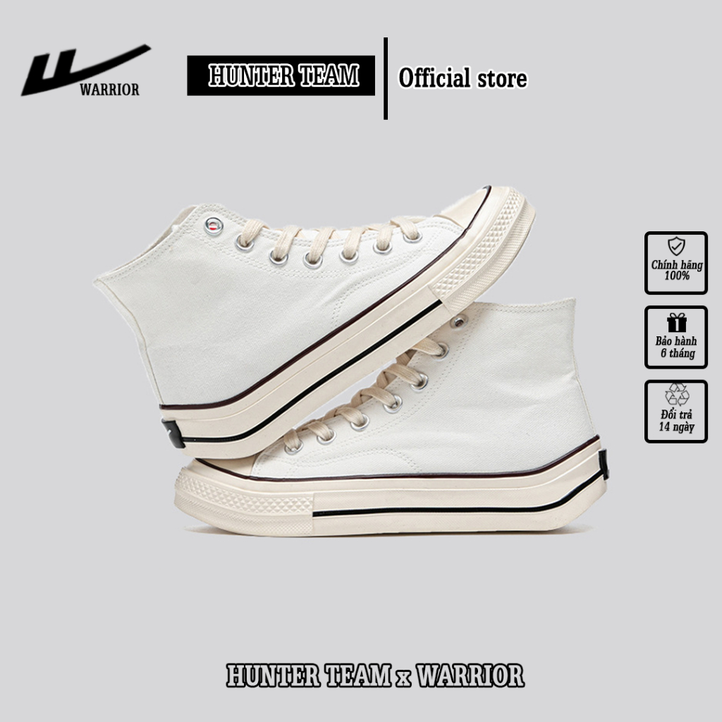 Giày Sneaker Nữ chính hãng Warrior Classic cổ cao - W015DEN/W015TRG - (Đen/Trắng)