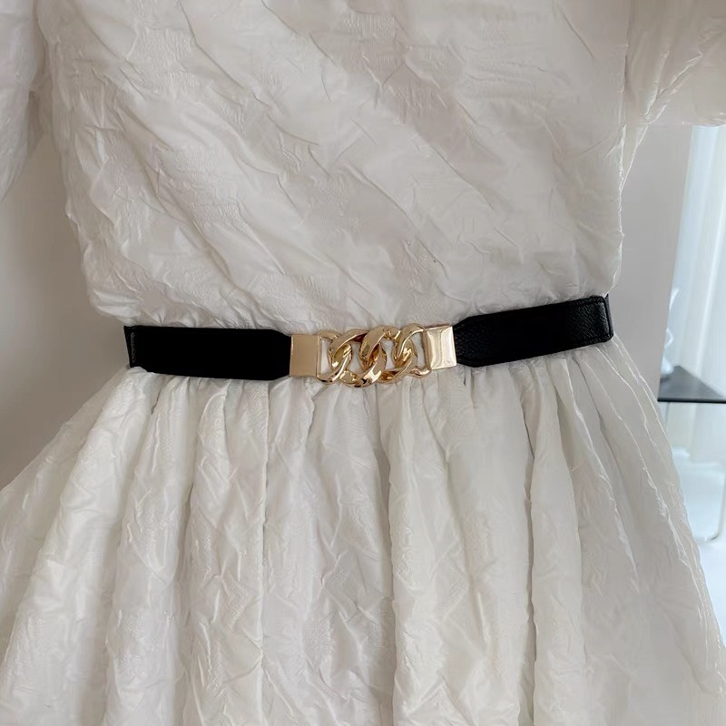 Thắt lưng da Đai váy gài bản nhỏ nam nữ 1.5cm Xích vàng phối DV10  Camcamvintage  Belt dây nịt váy đầm áo sơ mi blazer