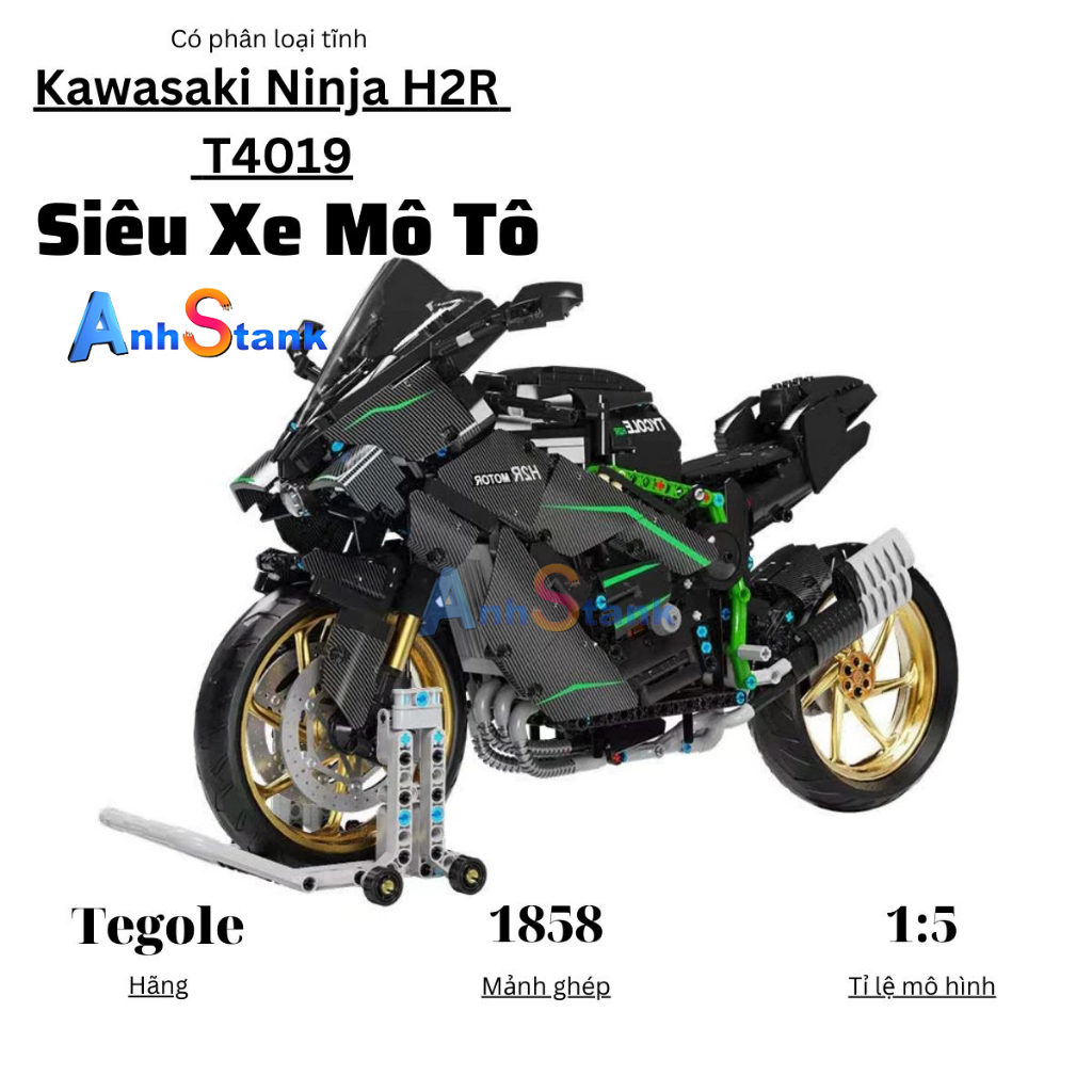 Mô hình lắp ráp xe máy Technic Kawasaki Ninja H2R tỉ lệ 1:5 SKU T4019 1858 PCS cung cấp và bảo hành bởi AnhStank