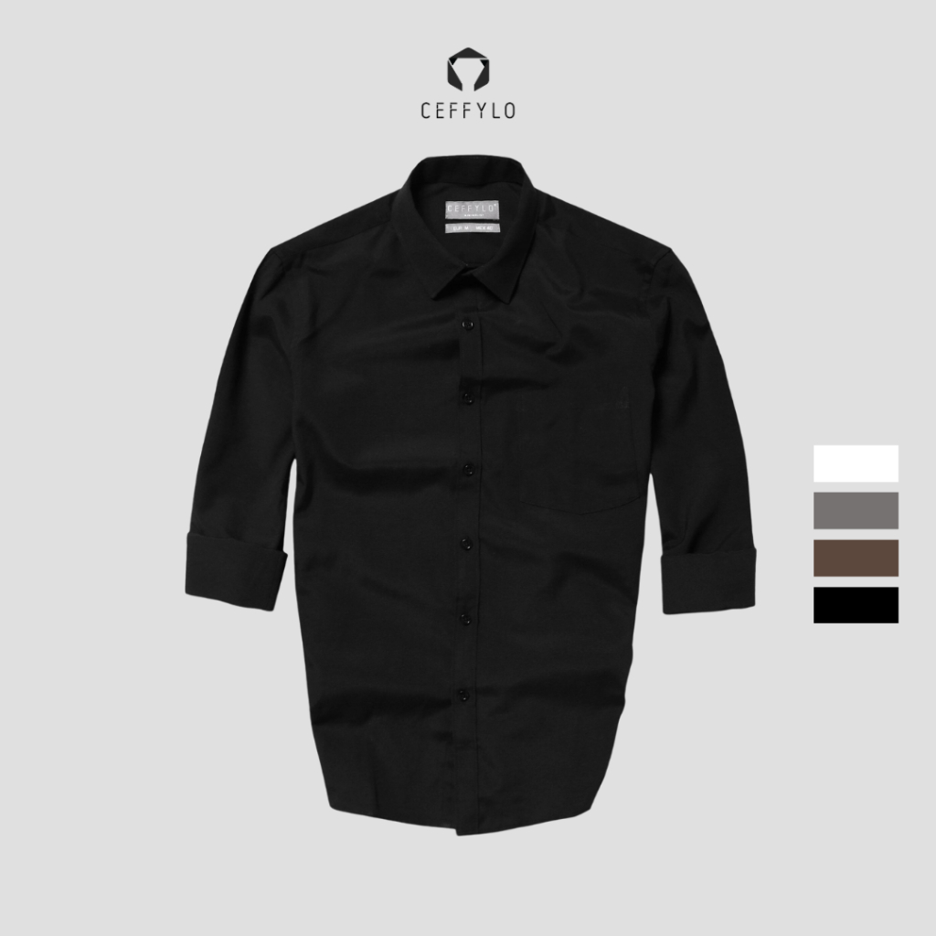 Áo Sơ Mi Dài Tay Đen CF , Chất Liệu OXFORD Thoáng Mát, Form Slimfit - CEFFYLO
