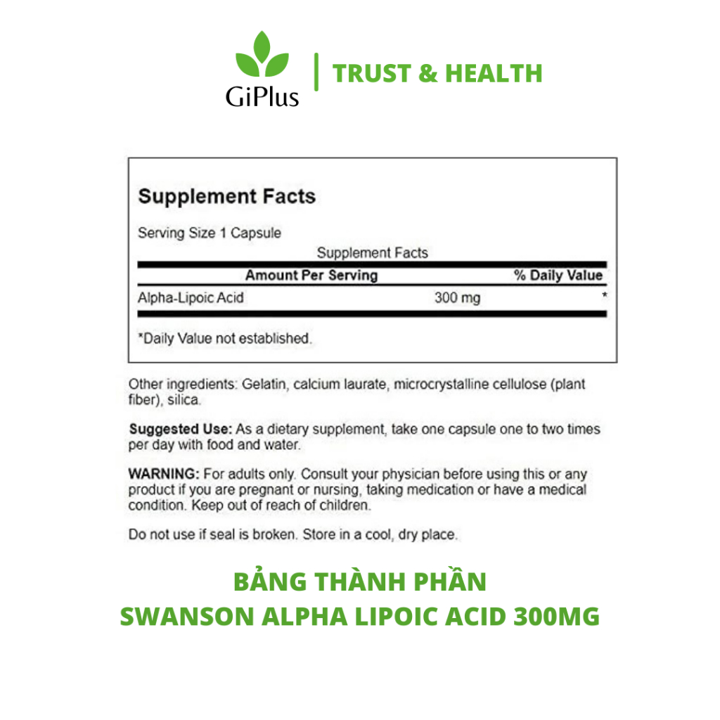 Viên Uống Swanson Alpha Lipoic Acid 300mg Hỗ Trợ Chống Oxy Hóa, Bảo Vệ Sức Khỏe Tim Mạch