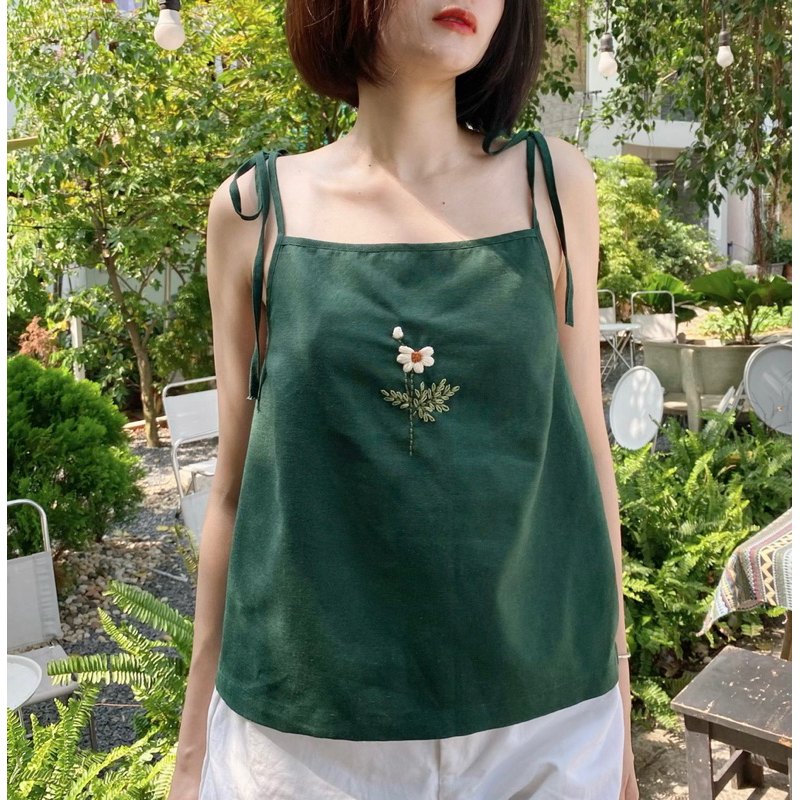 Áo hai dây linen thêu hoa