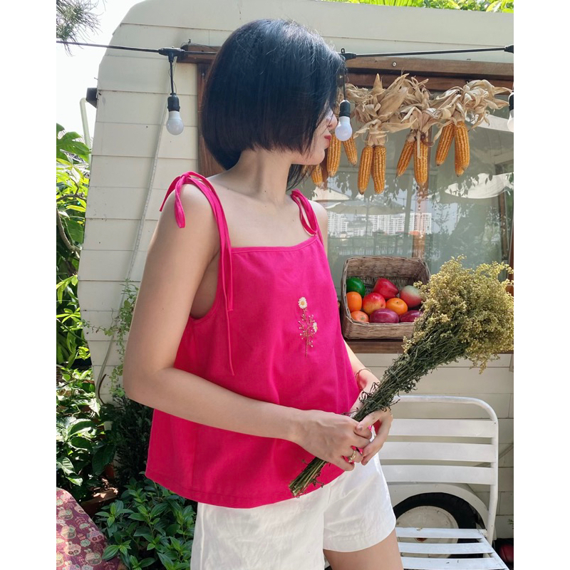 Áo hai dây linen thêu hoa