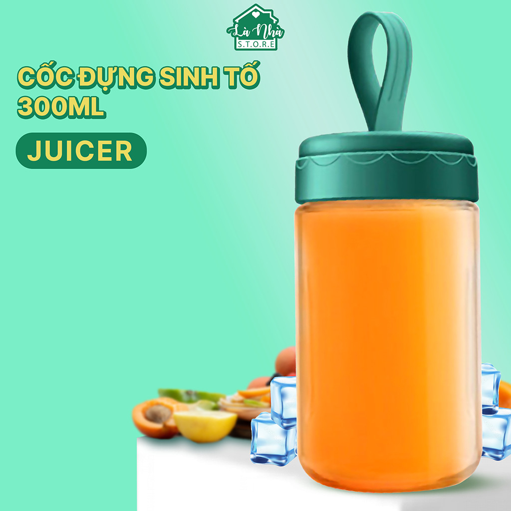 Cốc thủy tinh đựng sinh tố, nước trái cây, trà sữa 300ml JUICER, ly uống nước có nắp đựng.