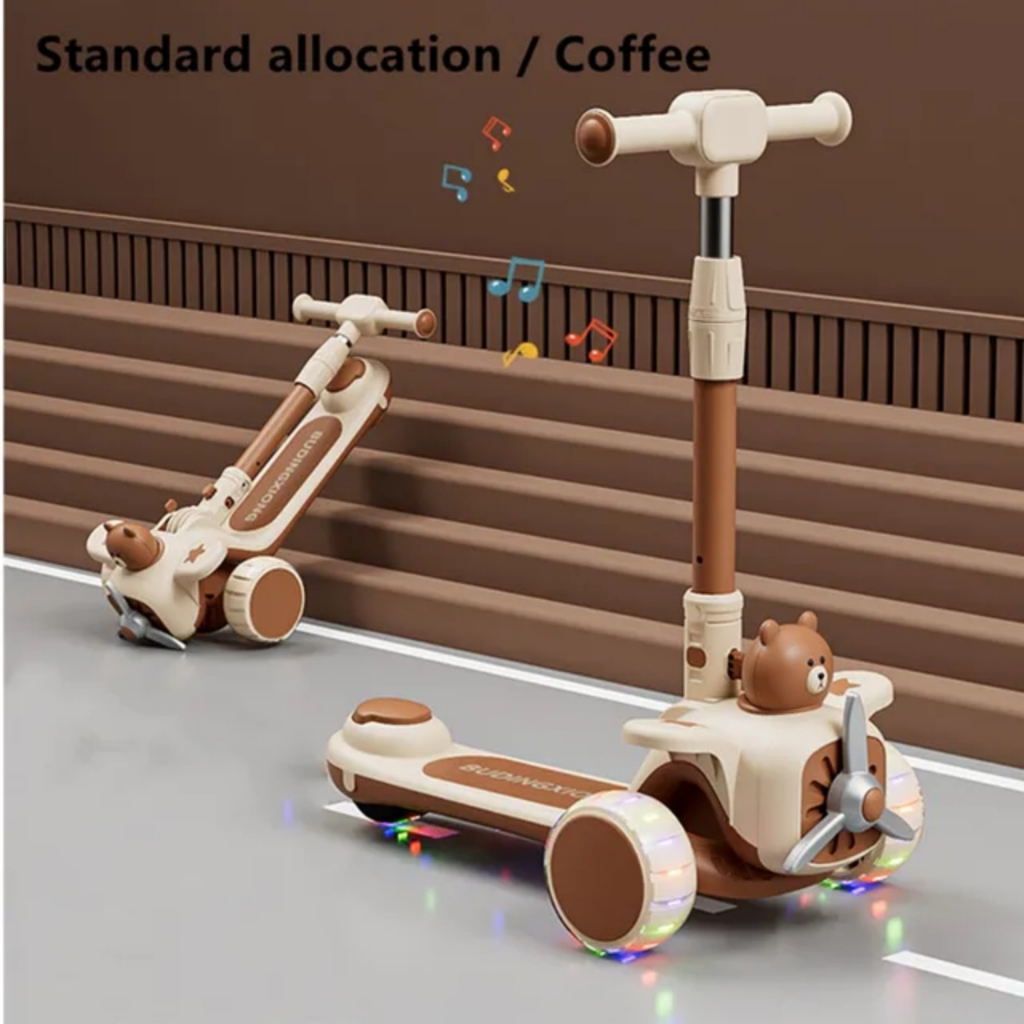 (loại xịn)Xe trượt xe scooter có ghế ngồi chỉnh cao thấp tay lái quay trái phảibánh phát sáng có nhạc đi kèm cho bé 2-8t