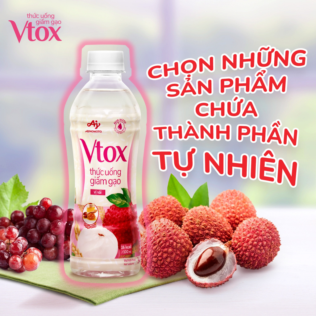 [DATE THÁNG 3/2024] Combo 6 Chai Thức Uống Giấm Gạo "Vtox" - Vị Vải 345ml/Chai